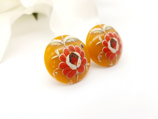 Große beige braune Ohrstecker Blumen Motiv